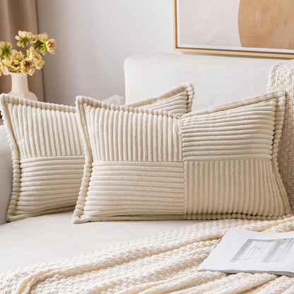 Kordsamt Kissenbezug 40x60 cm - 2er Set Creme Patchwork