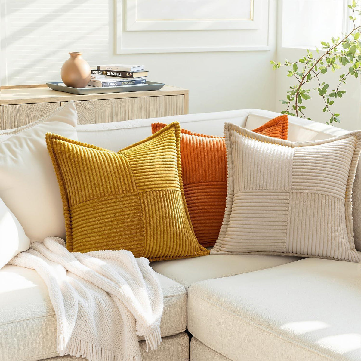 Kordsamt Kissenbezug 40x60 cm - 2er Set Creme Patchwork