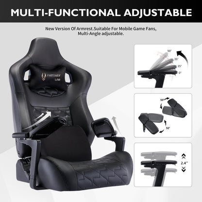 Gaming Stuhl 220kg Massage Lendenstütze Armlehne Schwarz