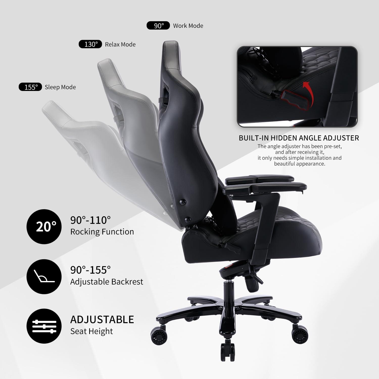 Gaming Stuhl 220kg Massage Lendenstütze Armlehne Schwarz