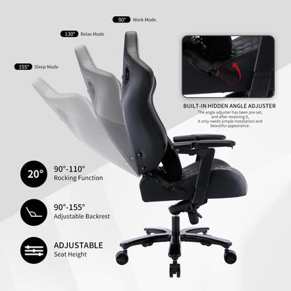 Gaming Stuhl 220kg Massage Lendenstütze Armlehne Schwarz