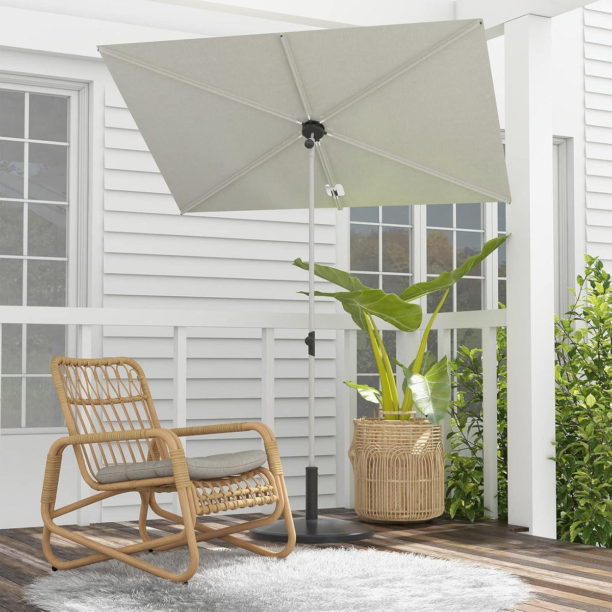 Balkon Sonnenschirm rechteckig mit Kippfunktion Beige 183x134cm