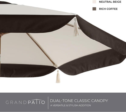 Großer Sonnenschirm Ø270cm mit Quastendesign und Kurbel Beige UV-Schutz