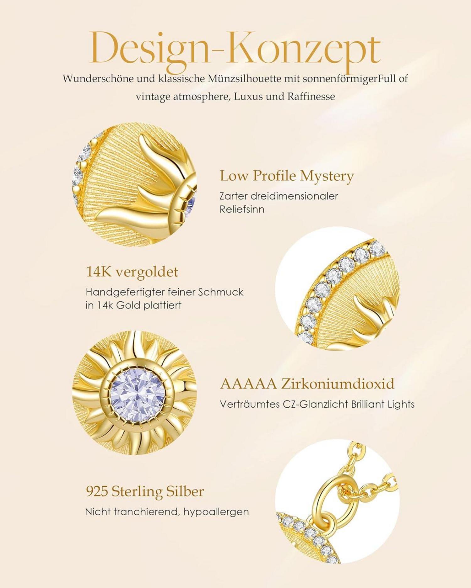 925 Silber Sun Anhänger Kette Damen Geburtsstein Halskette