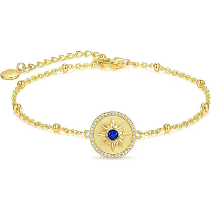 Sterling Silber Armband Damen mit Sonne Anhänger, Geburtsstein-Option