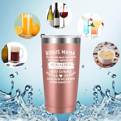 Livole Muttertagsgeschenk Bonus Mama Kaffeebecher to go Thermo 600ml Edelstahl Becher