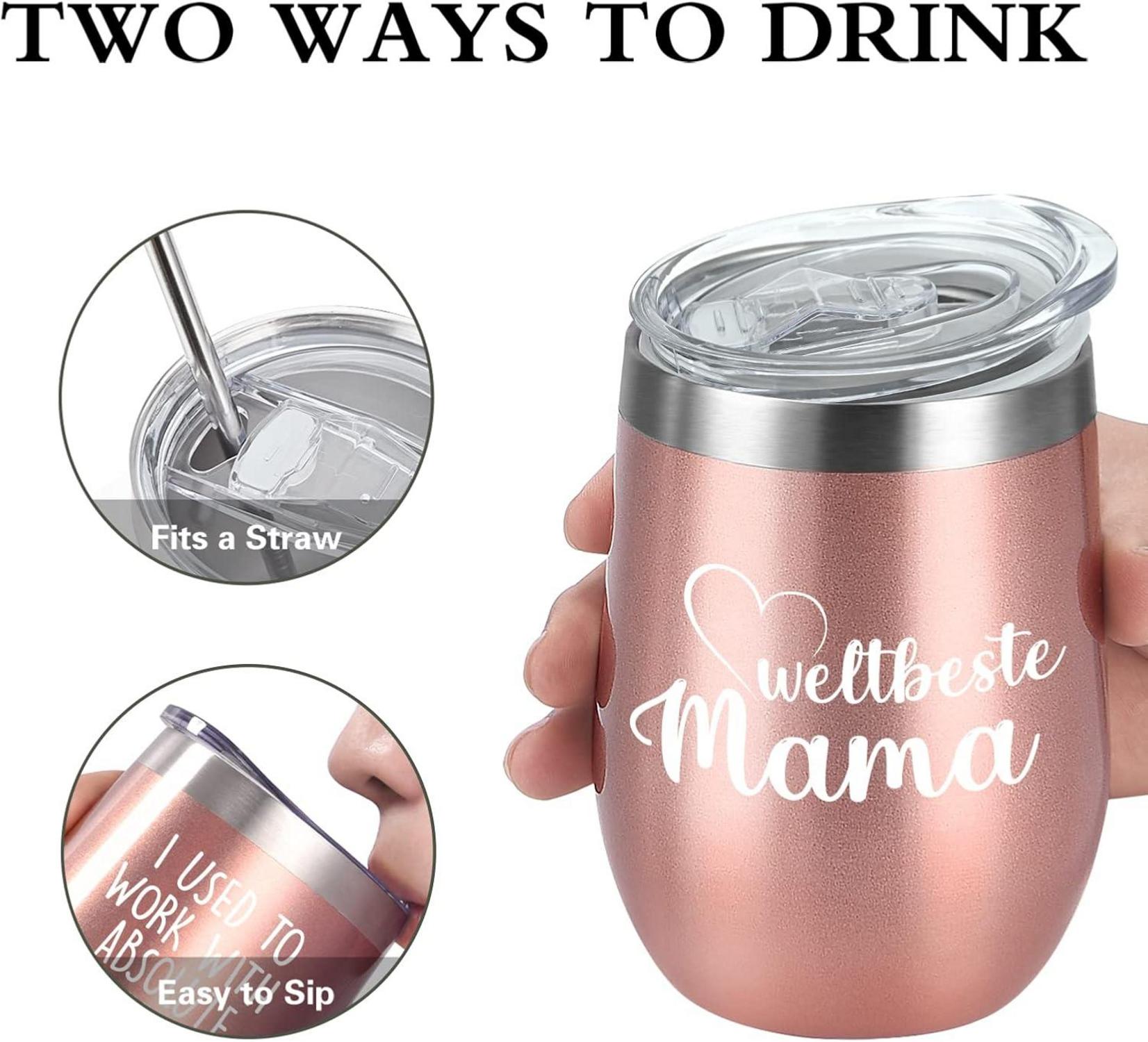 Livole Mama Geschenk Thermobecher 350ml Stroh Deckel 12oz