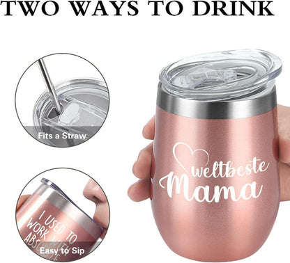 Livole Mama Geschenk Thermobecher 350ml Stroh Deckel 12oz