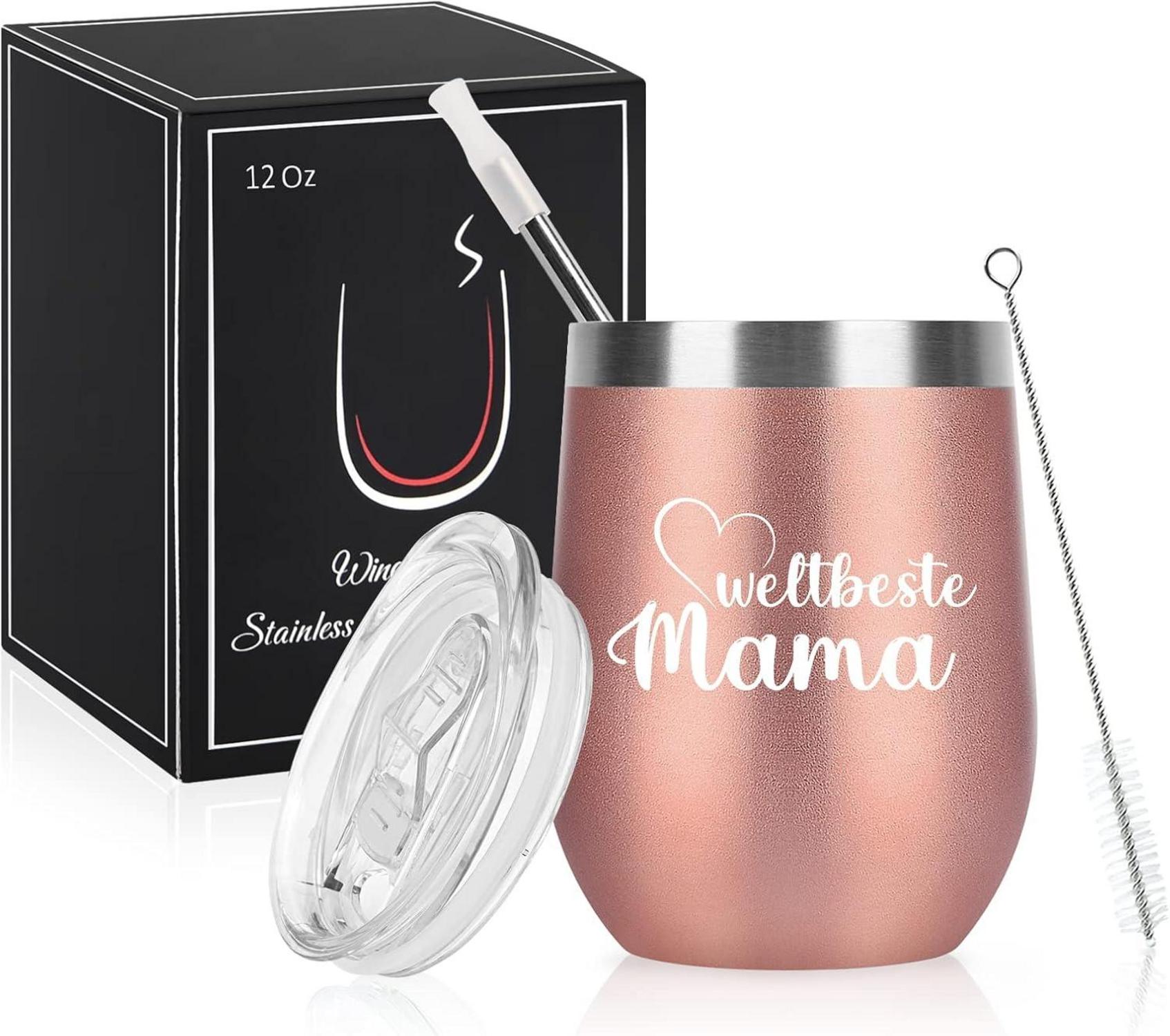 Livole Weltbeste Mama 350ml Thermobecher mit Strohhalm - Camping Becher 12oz