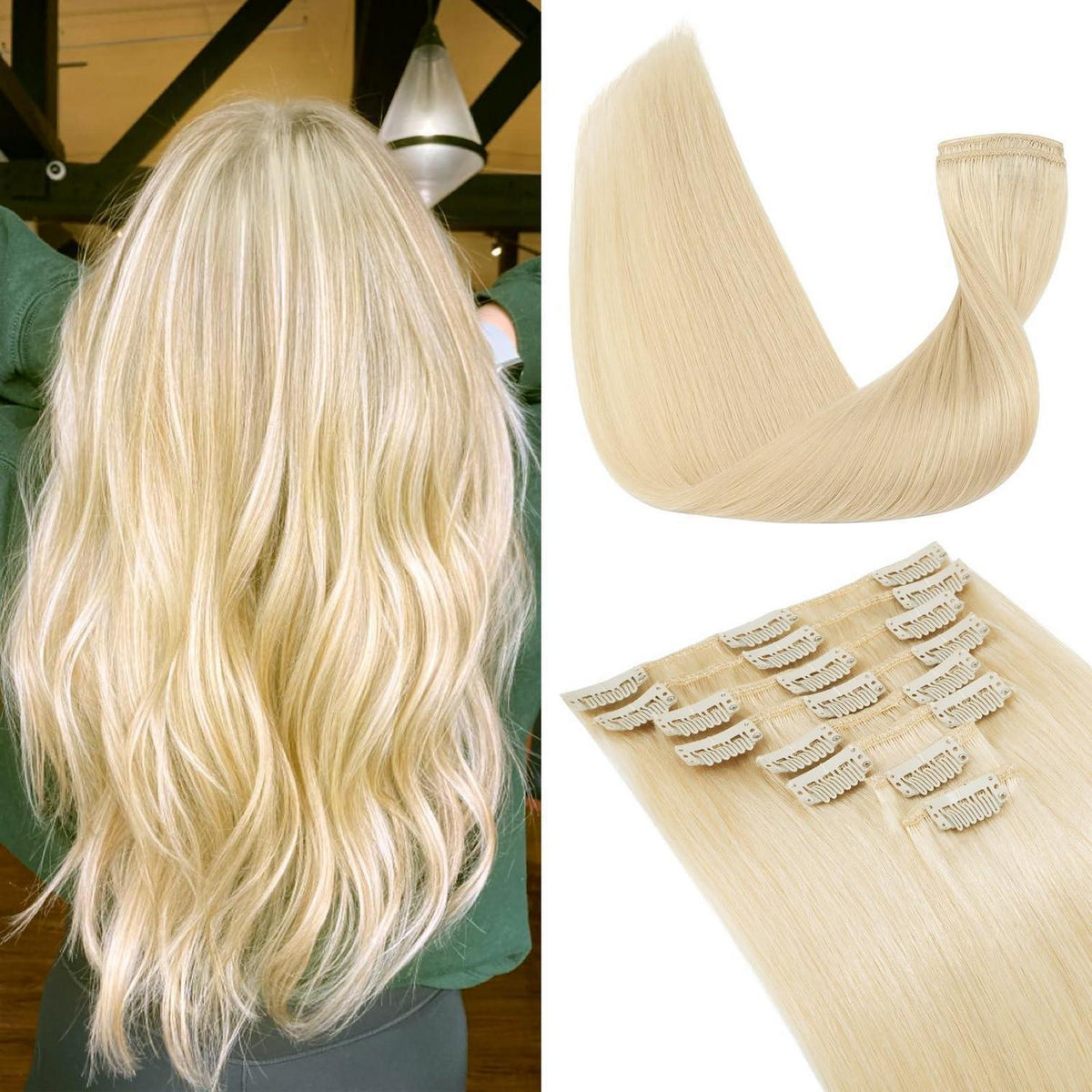 Lichtblond Clip-In Haarverlängerung Echthaar 55cm