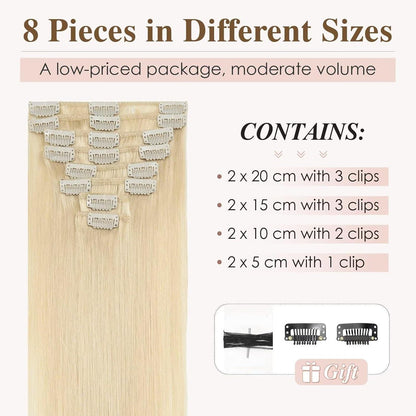 Lichtblond Clip-In Haarverlängerung Echthaar 55cm