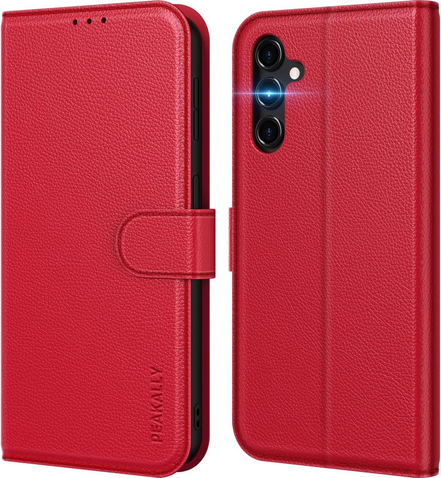 Handyhülle für Samsung Galaxy A14 4G 5G PU Leder RFID Magnet Rot
