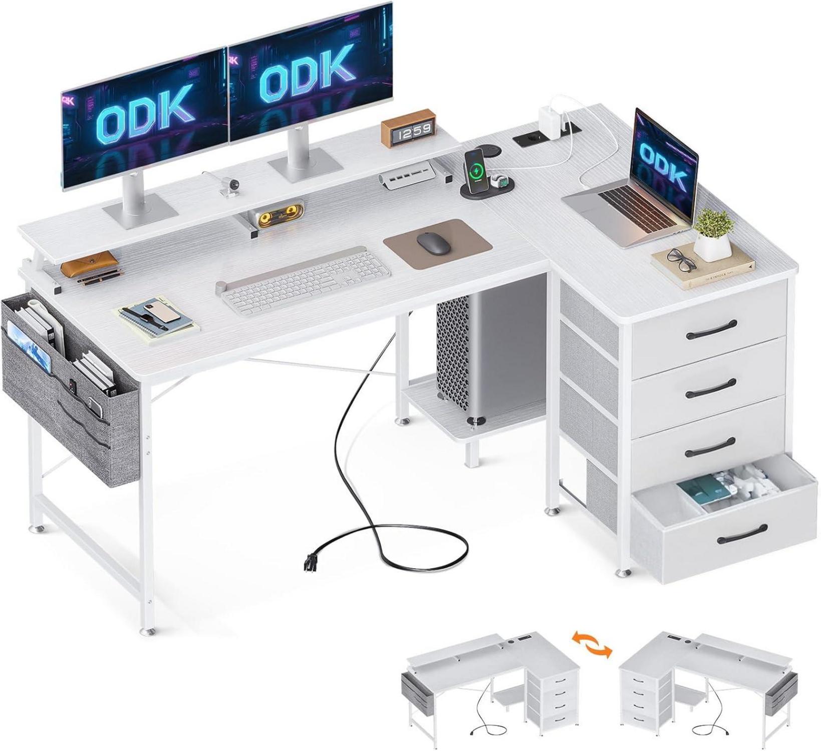 L-förmiger Schreibtisch mit USB-Ladeanschluss und Monitorablage