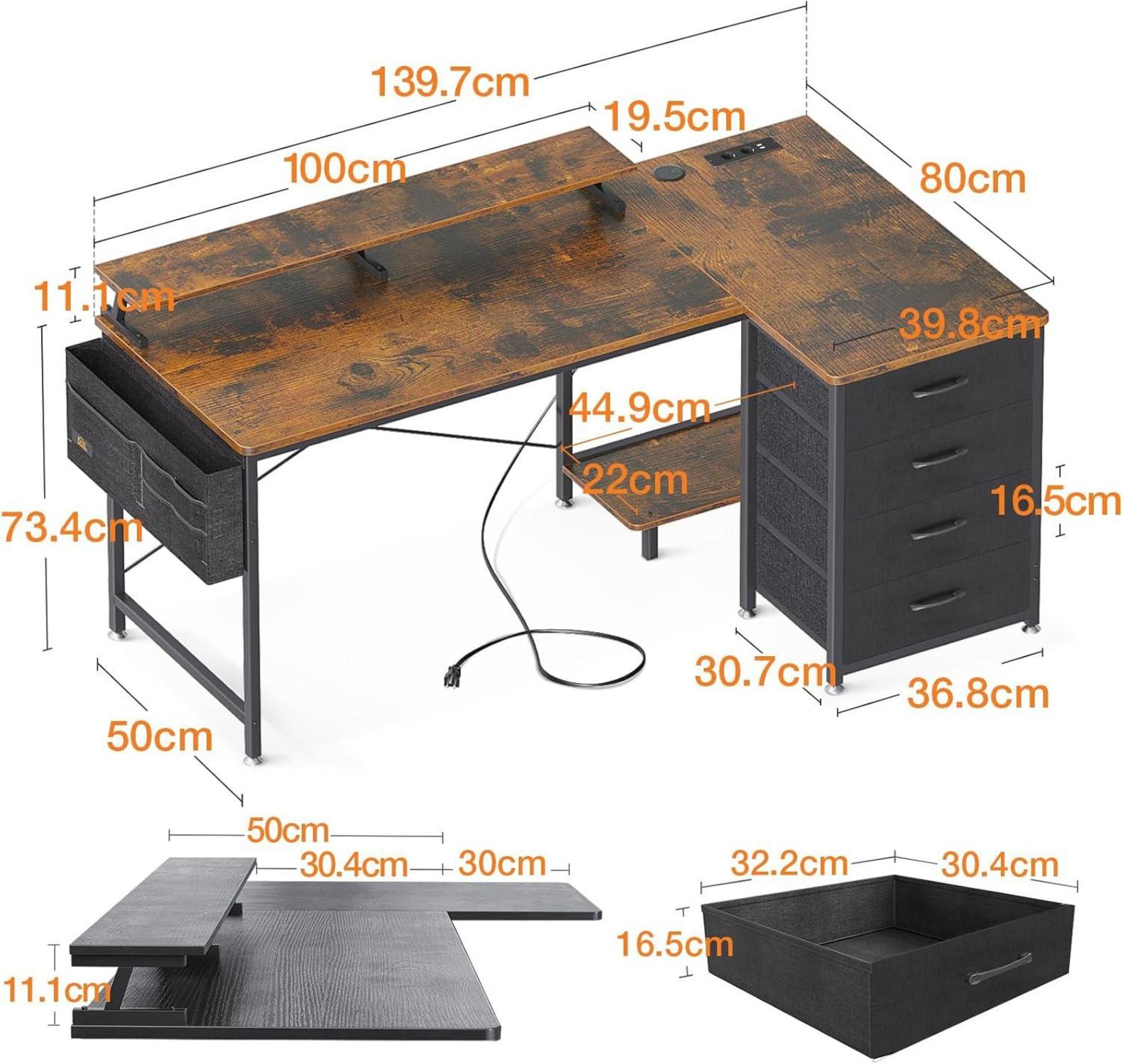L-förmiger Schreibtisch mit Monitorständer, 4