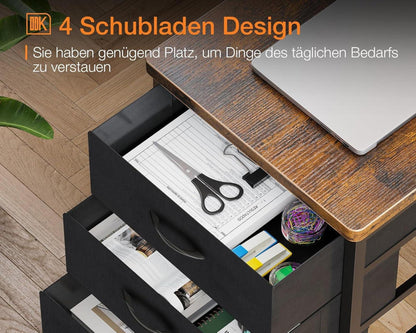 ODK L-Form Schreibtisch 140x80x84.7cm mit 4 Schubladen und Monitorablage - Braun