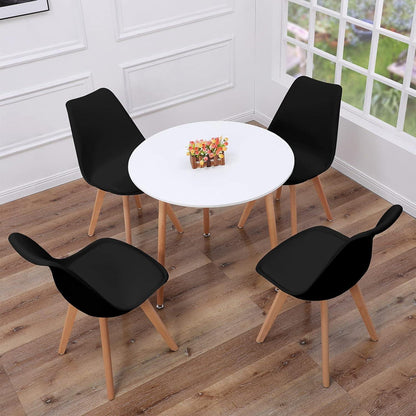 Esszimmer-Set: Runder Tisch weiß & 4 schwarze Stühle