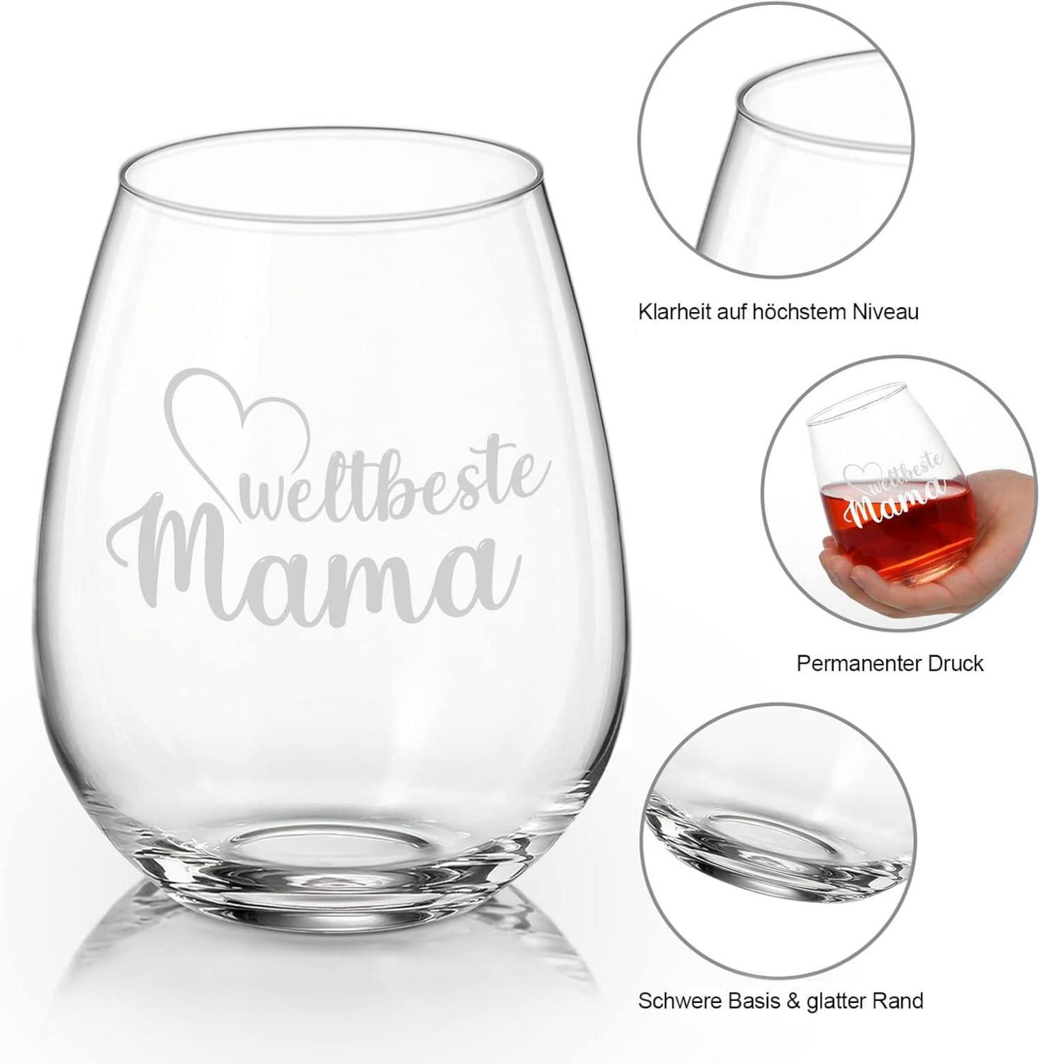 Personalisiertes Weinglas mit Gravur für Mama - Weltbeste Mutter, Geschenk 450ml