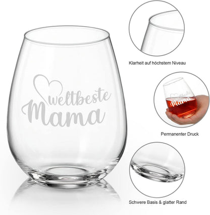 Personalisiertes Weinglas mit Gravur für Mama - Weltbeste Mutter, Geschenk 450ml