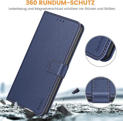 iPhone 11 Hülle Leder Klapphülle Blau Kartenschlitzen Magnetverschluss