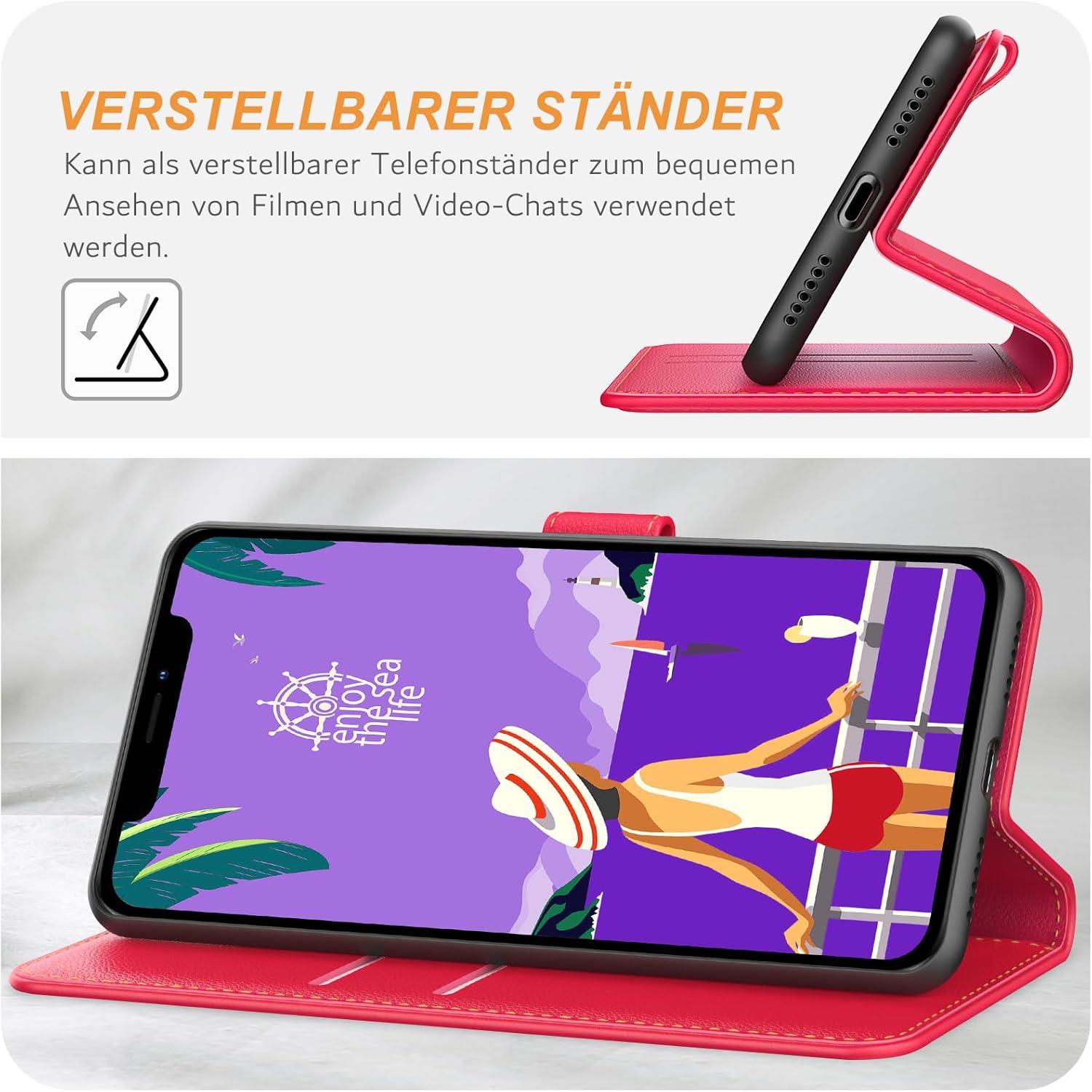 iPhone 11 Handyhülle Leder Klapphülle Rot mit Kartenschlitzen & Standfunktion
