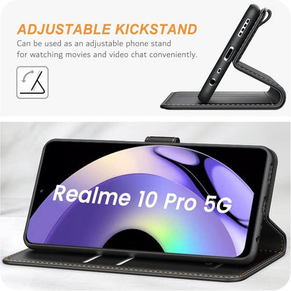 Ganbary Handyhülle für Realme 10 Pro 5G - Premium Leder Klapphülle Schwarz