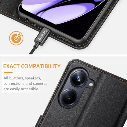 Ganbary Realme 10 Pro 5G Handyhülle Leder Klapphülle Schwarz