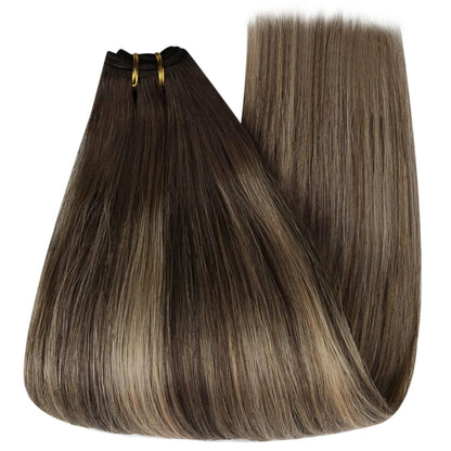 Echthaar Tressen Ombre 35cm - Dunkelbraun mit Blond Balayage