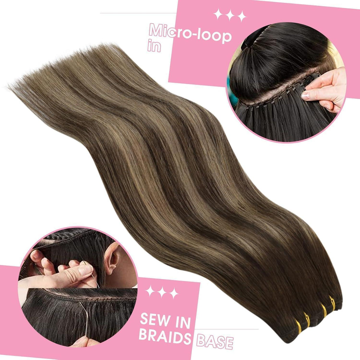 Echthaar Tressen Ombre 40cm - Dunkelbraun mit Blond