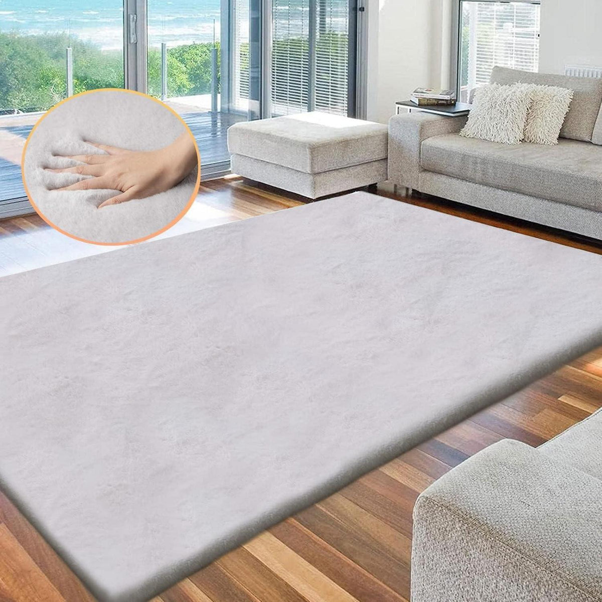 Flauschiger Kunstfell Teppich Grau 180x270 cm – Wohnzimmer & Schlafzimmer