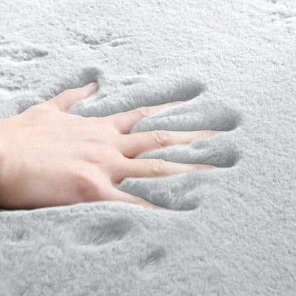 Flauschiger Grau Teppich 150x240 cm – Waschbarer Fellteppich Wohnzimmer