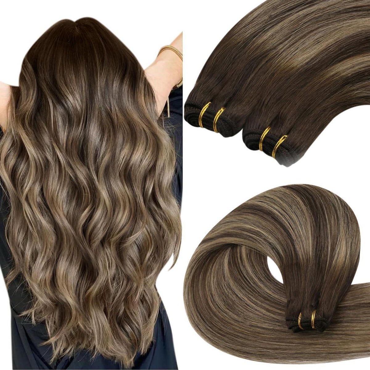 Echthaar Tressen Ombre 45cm - Blond, Braun & Balayage