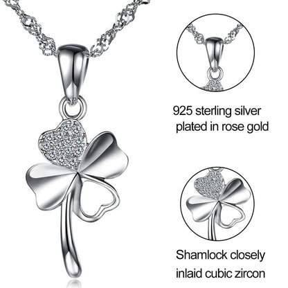 Damen Halskette Sterling Silber Zirkonia Kleeblatt Anhänger 925 Silber Halskette