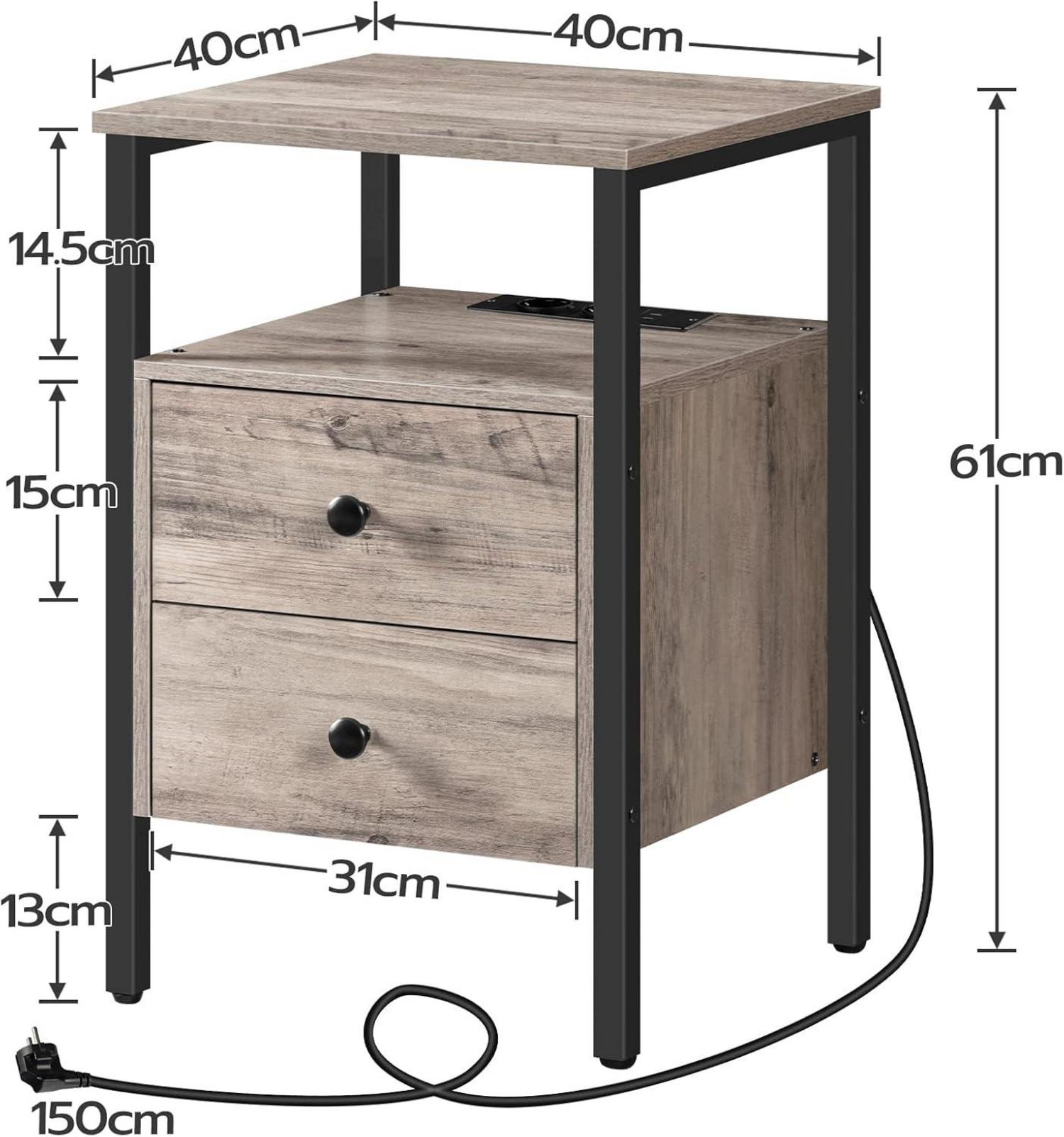 Nachttisch mit Ladestation 2 Schubladen USB-Anschlüssen 40 x 61 cm
