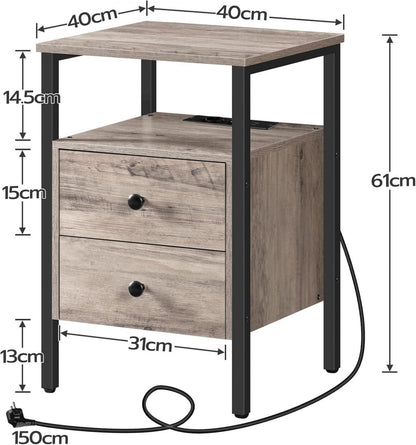 Nachttisch mit Ladestation 2 Schubladen USB-Anschlüssen 40 x 61 cm