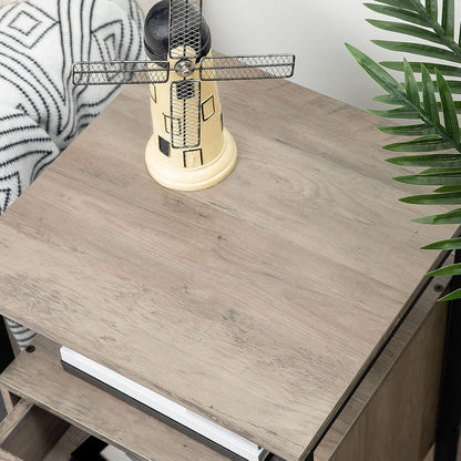 Hoobro Nachttisch mit Ladestation und USB-Anschlüssen Greige-Schwarz 40x40x61cm