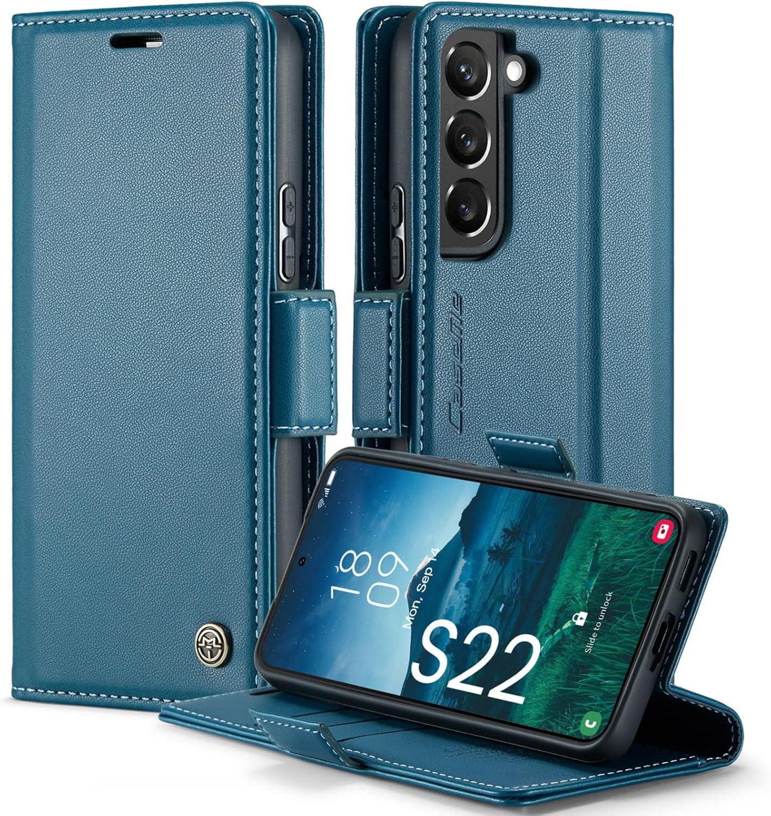 Leder Handyhülle Samsung Galaxy S22 5G RFID Schutzhülle Blau 6,1 Zoll