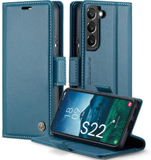 Leder Handyhülle Samsung Galaxy S22 5G RFID Schutzhülle Blau 6,1 Zoll