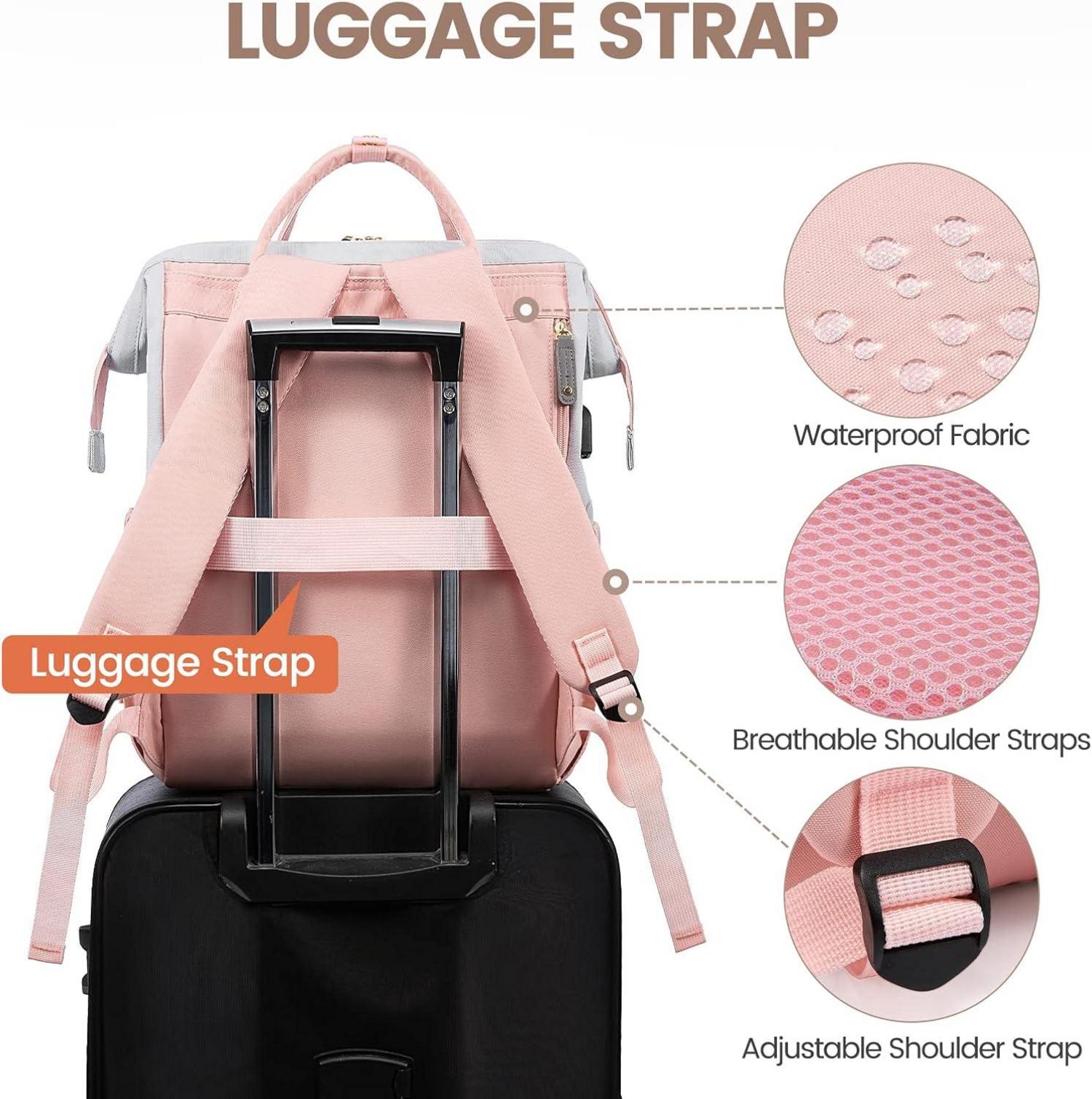 LOVEVOOK Damen Rucksack 17.3 Zoll Laptop Schulrucksack Wasserdicht Grau Rose