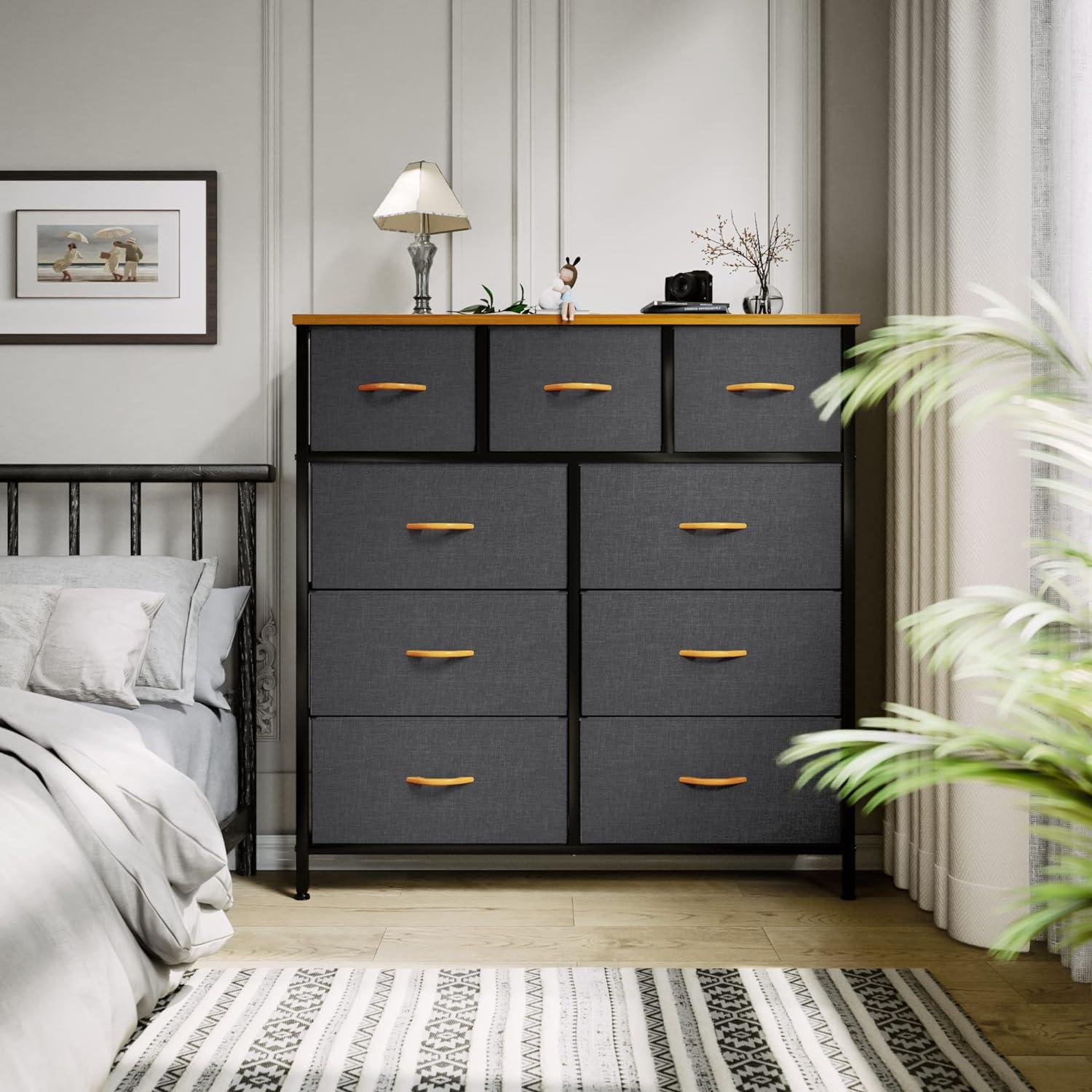 YITAHOME Kommode mit 9 Schubladen Stoff Industrial Stil