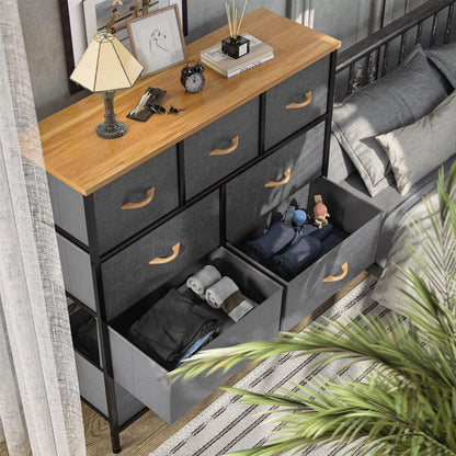 YITAHOME Kommode mit 9 Schubladen Stoff Industrial Stil 100cm Kühlgrau