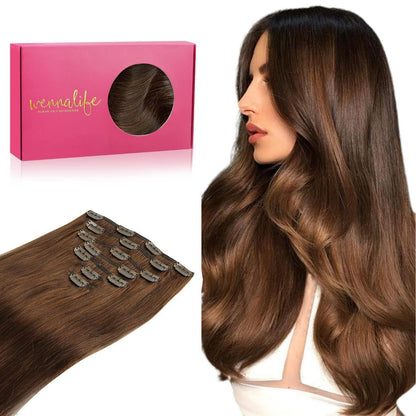 Echthaar Clip-Ins Schokoladenbraun 45cm 120g