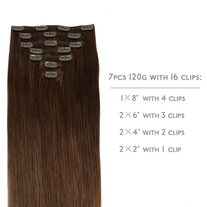 Echthaar Clip-Ins Schokoladenbraun 45cm 120g