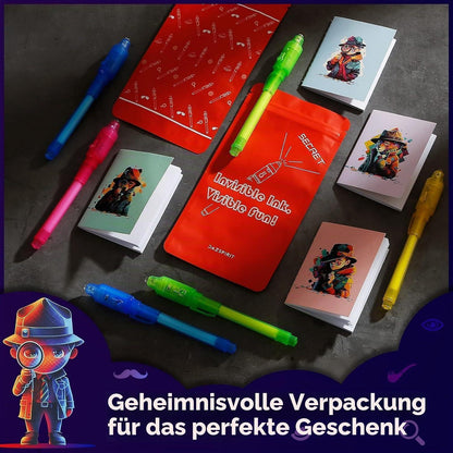 Geheimstift Set mit UV-Licht & Notizblöcken – 16er Pack