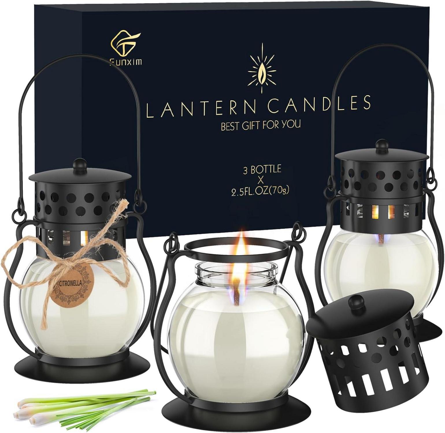 Citronella Kerzen Set 3 Stück Naturwachs Outdoor Glas retro-Look