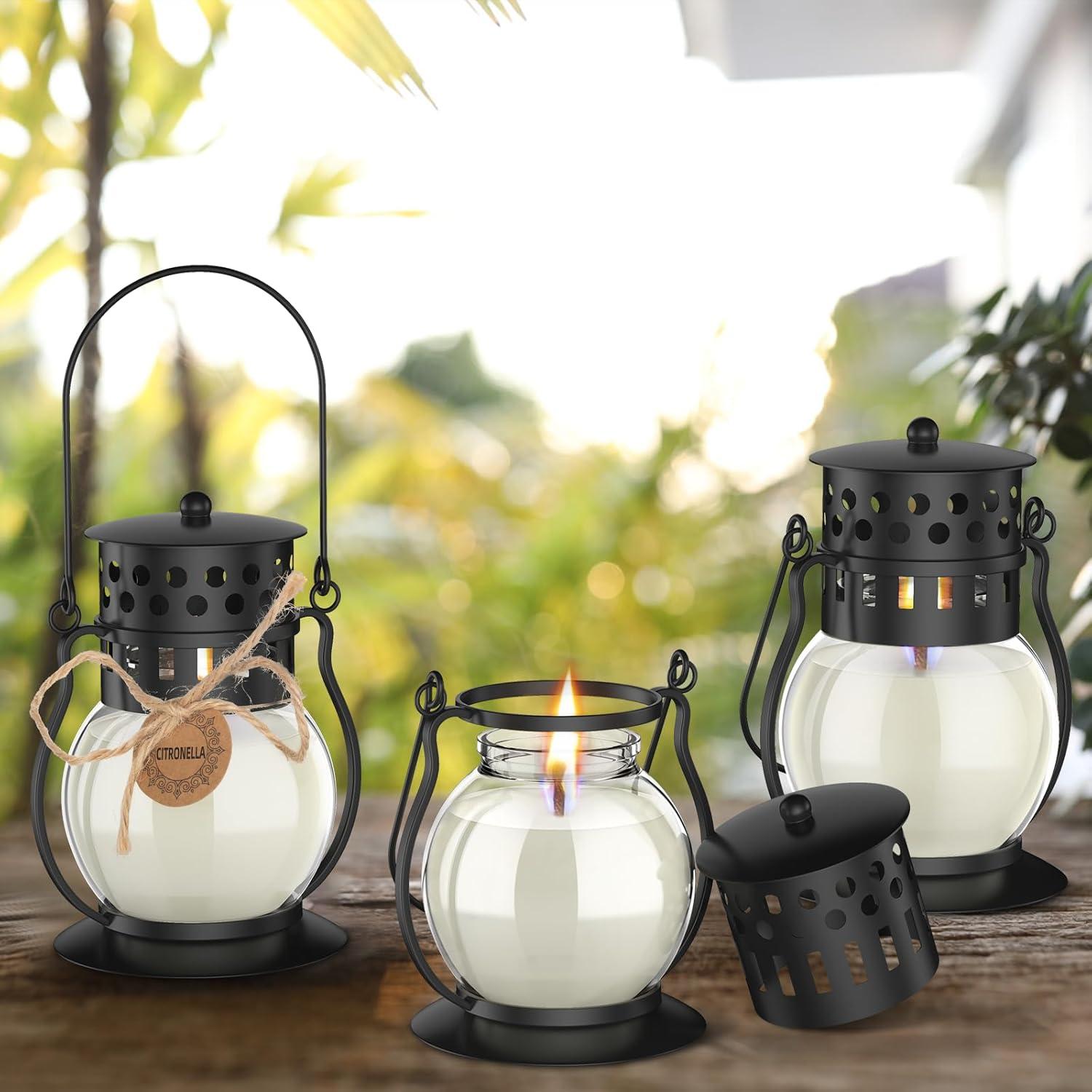 3er Set Citronella Kerzen im Glas - Natürliches Sojawachs, Retro Dekor, für Outdoor, Camping, Garten