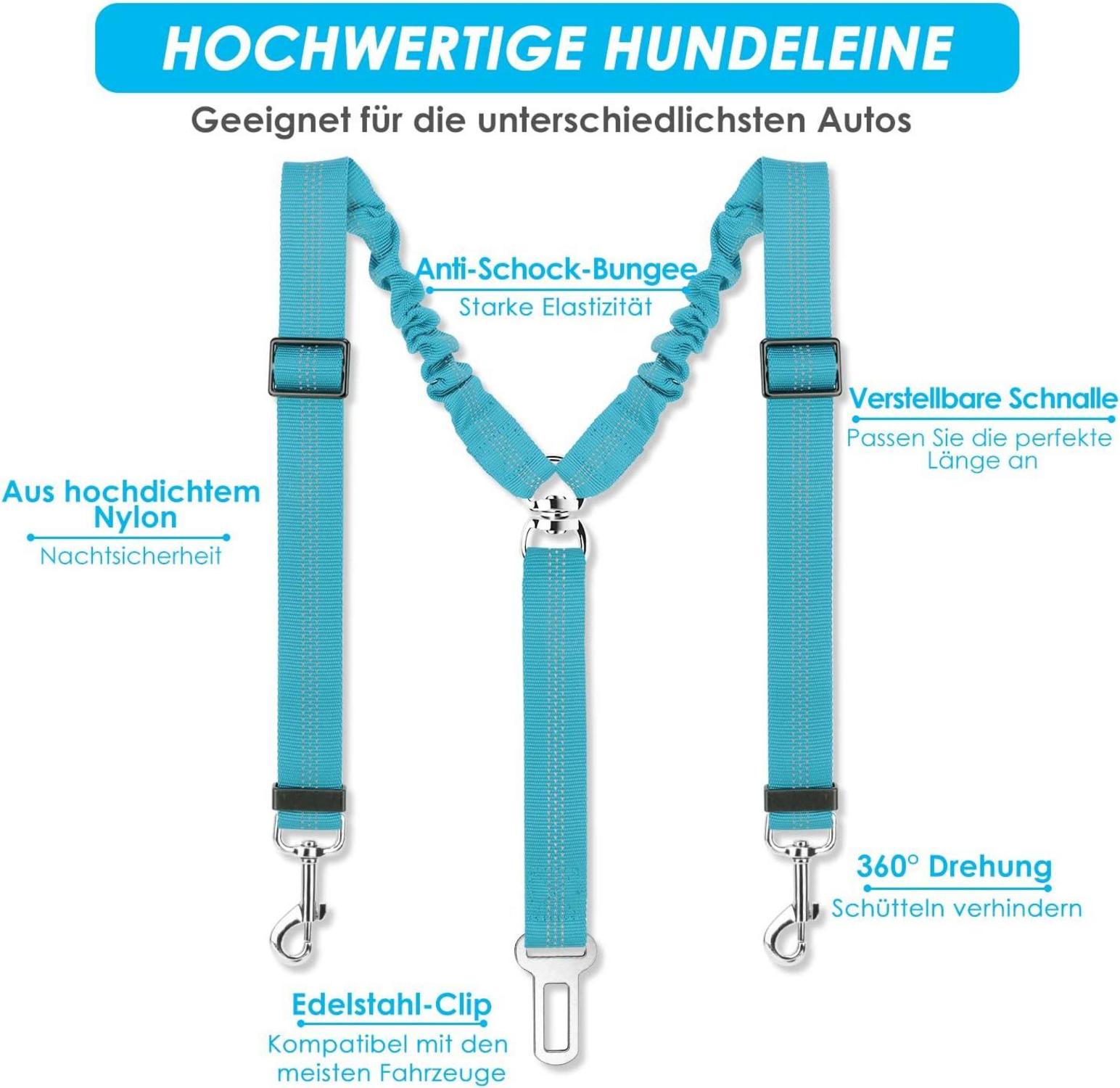 SlowTon Anschnallgurt Hund Auto 2in1 Sicherheitsgurt elastisch