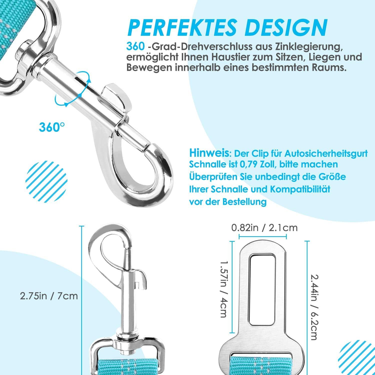 SlowTon Hundegurt Auto 2in1 elastisch verstellbar reflektierend Sicherheit Blau