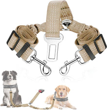 SlowTon Hundegurt Set Auto Sicherheitsgurt 2in1 elastisch Beige