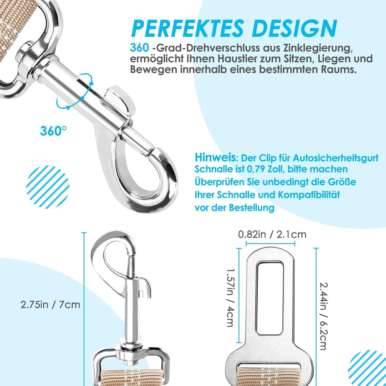 SlowTon Anschnallgurt Hund Auto 2in1 elastischer Sicherheitsgurt Beige