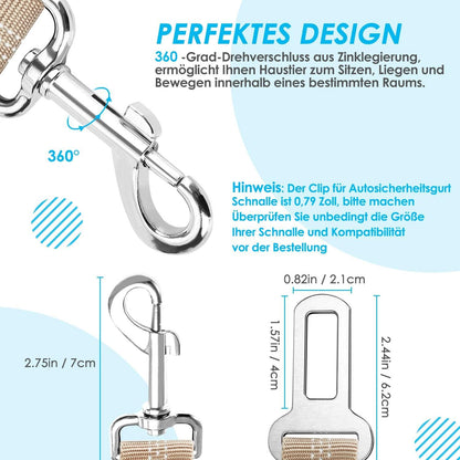 SlowTon Anschnallgurt Hund Auto 2in1 elastischer Sicherheitsgurt Beige